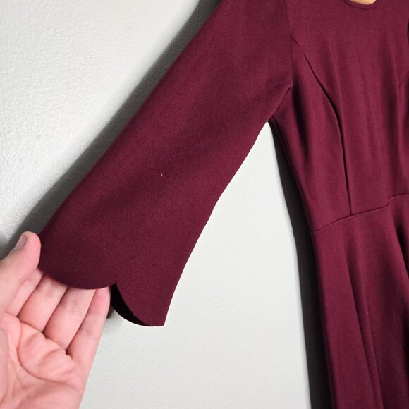 Lulus Cumulonimbus Clouds Burgundy Scalloped Skater Dress S - Picture 8 of 12